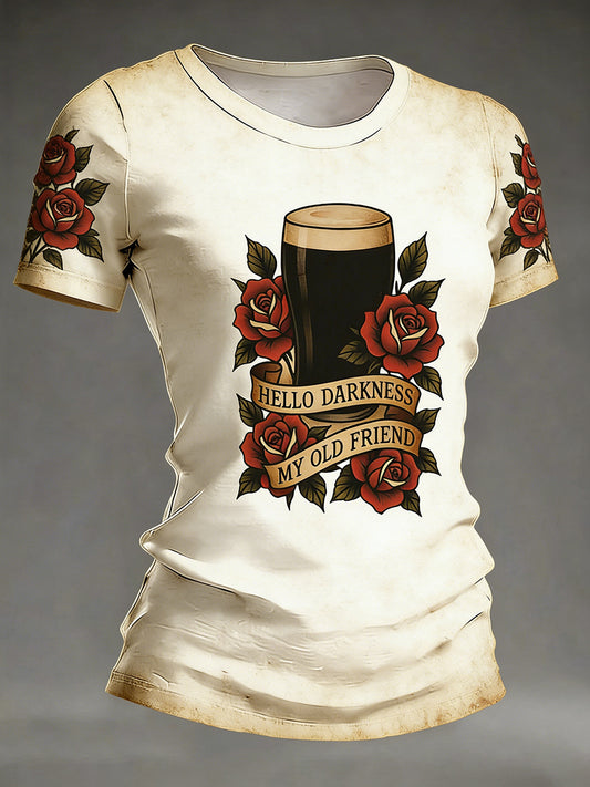 Damens St.Patrick's Day Beer Print T-shirt