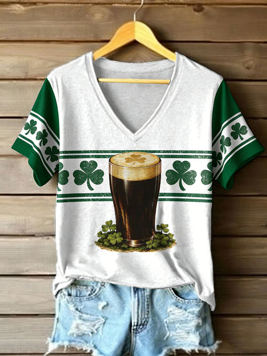 Damens St.Patrick's Day Beer Print T-shirt