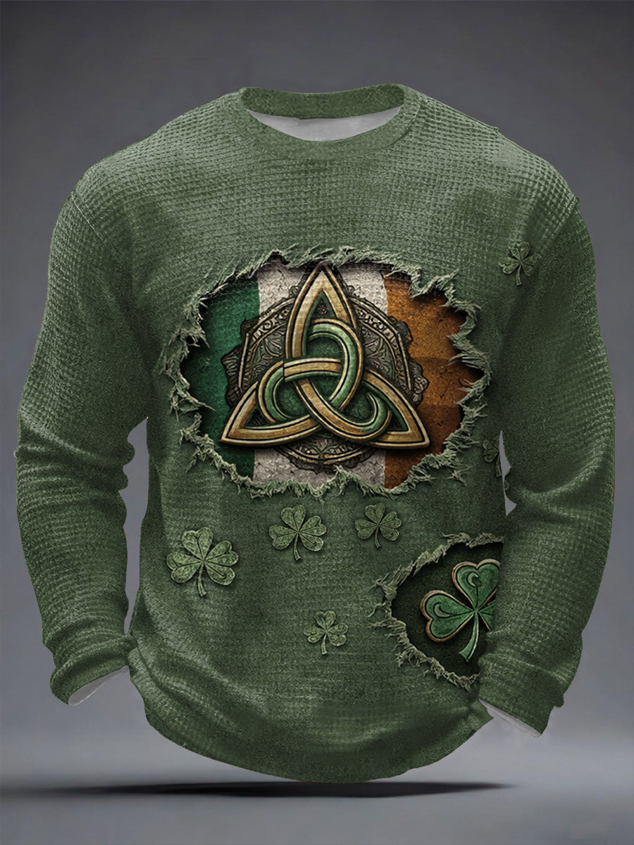 Mäns St. Patrick's Day Shamrock Konst Skriv ut våffel Lång ärm T-shirt