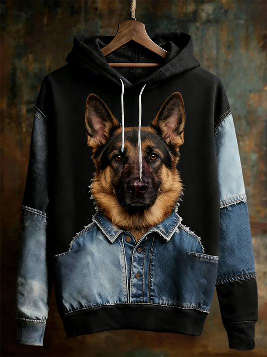 Men's Retro Animal Oversized Drop-Shoulder Hoodie.