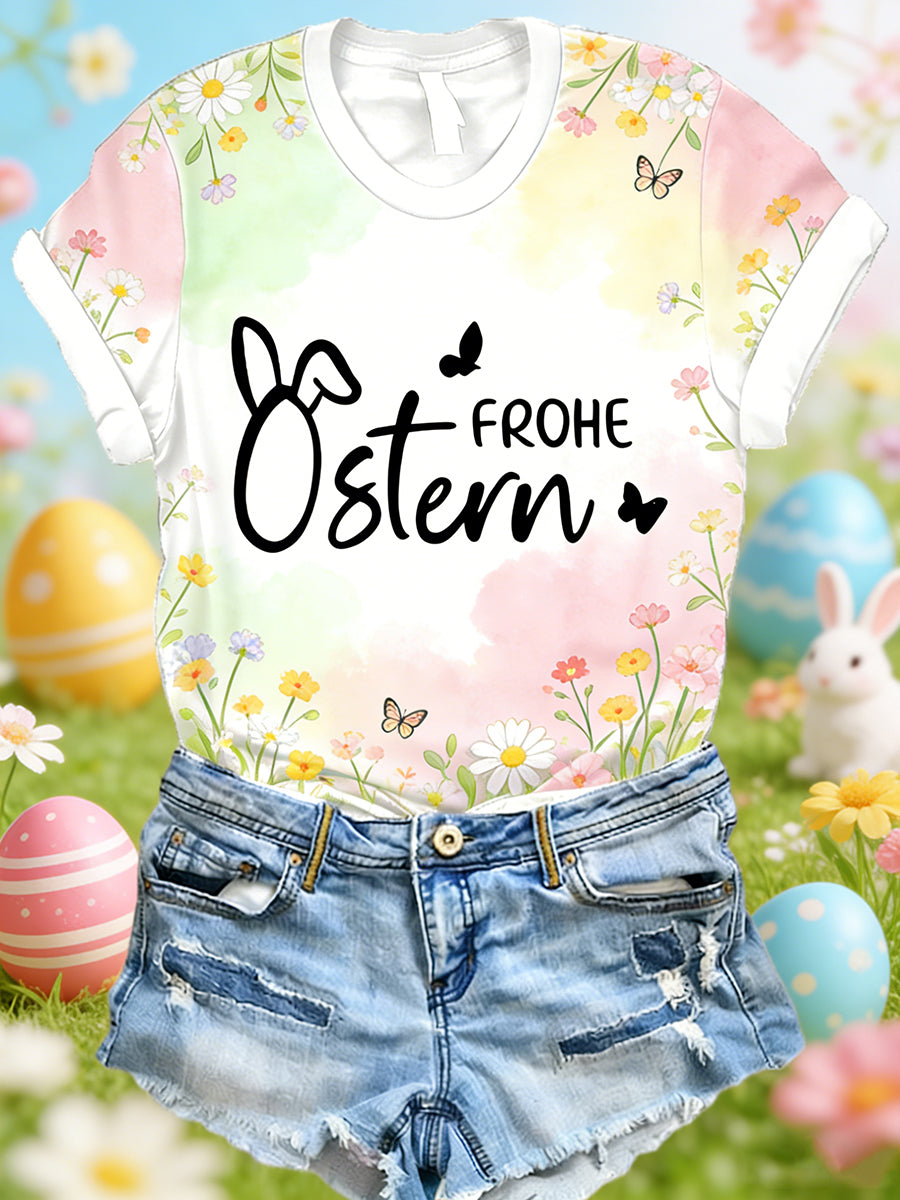 Women's Easter Printed Short Sleeve T-Shirt