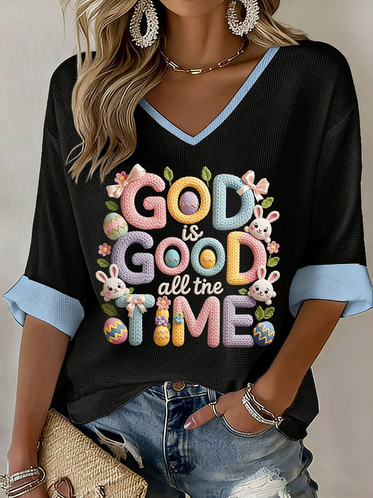 Kvinnors Gud är bra hela tiden Våffle T-shirt