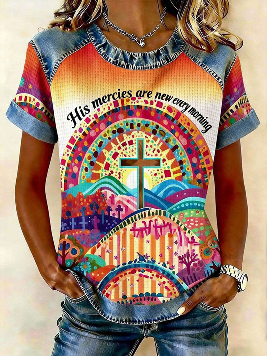 Women's His Mercies Are New Every Morning Print Casual Short Sleeve T-shirt