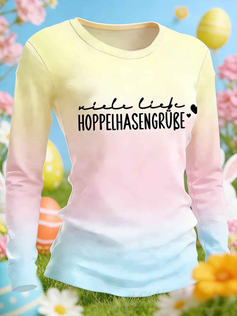 Women's Easter Print Round Neck Long Sleeve T-Shirt