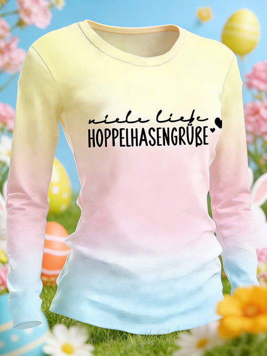 Kvinnors påsk Tryck rund hals långa ärmar T-shirt