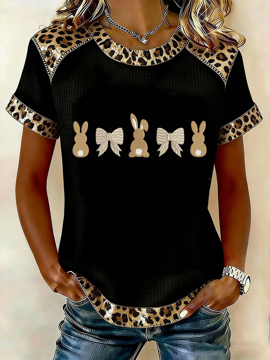 Women's Easter Bunny Print Casual Short Sleeve T-shirt