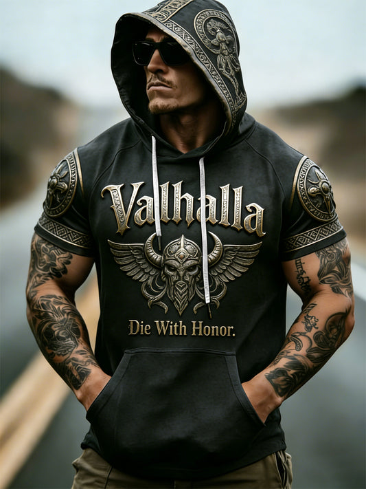 Men's Viking-style short-sleeved hooded top