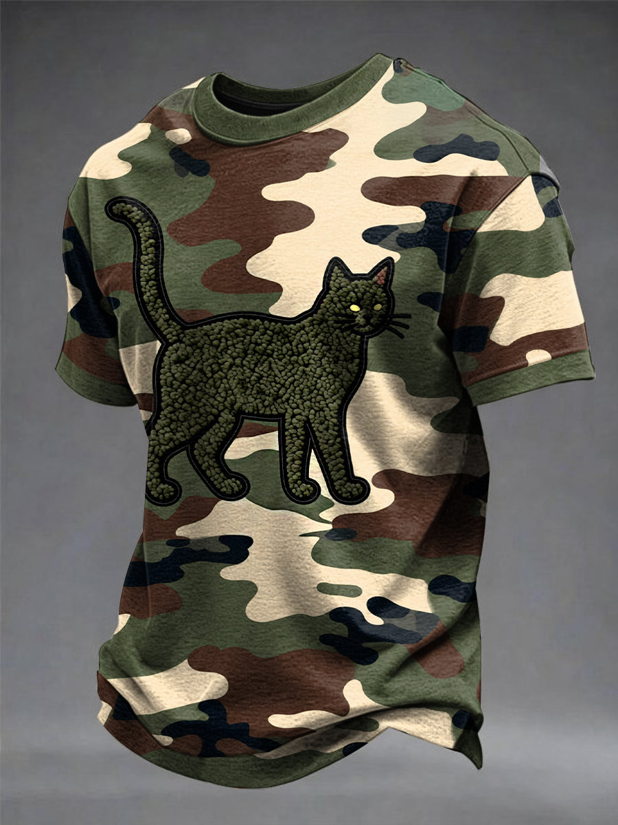 Mäns roliga camouflage katt utskrift T-shirt