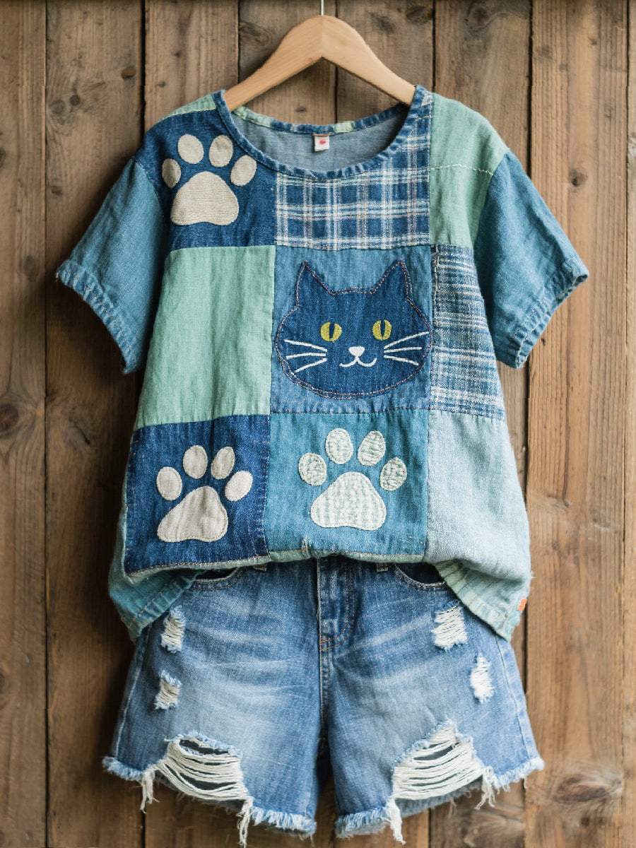 Women's Beautiful Cat Pattern Design Art Top