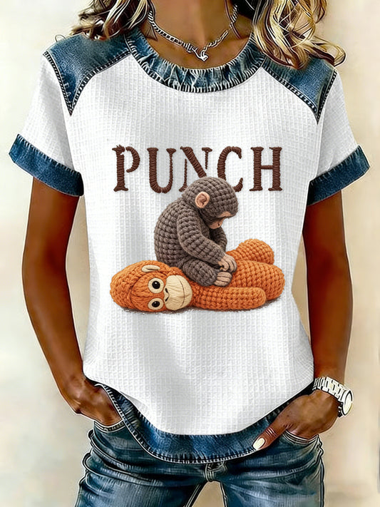 Kvinnor punch apa modig tryckt våffel T-shirt