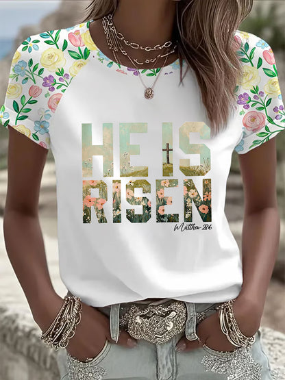 Kvinnors påsk Christian Han är upphöjd Matteus 28:6 Kort ärm T-shirt