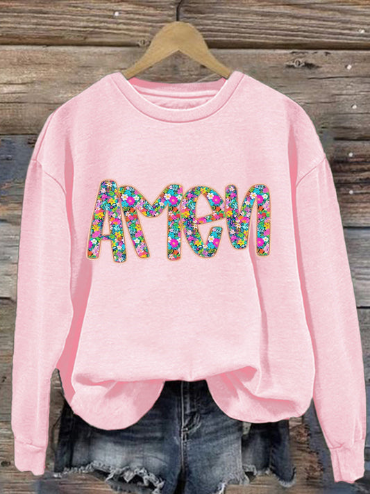 Women's Christian Easter Floral Glitter Amen Sweatshirt