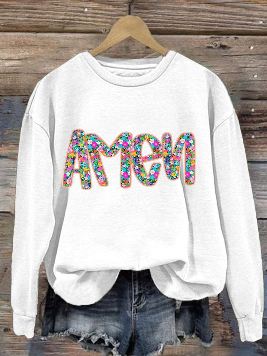 Kvinnors kristna påsk Floral Glitter Amen tröj