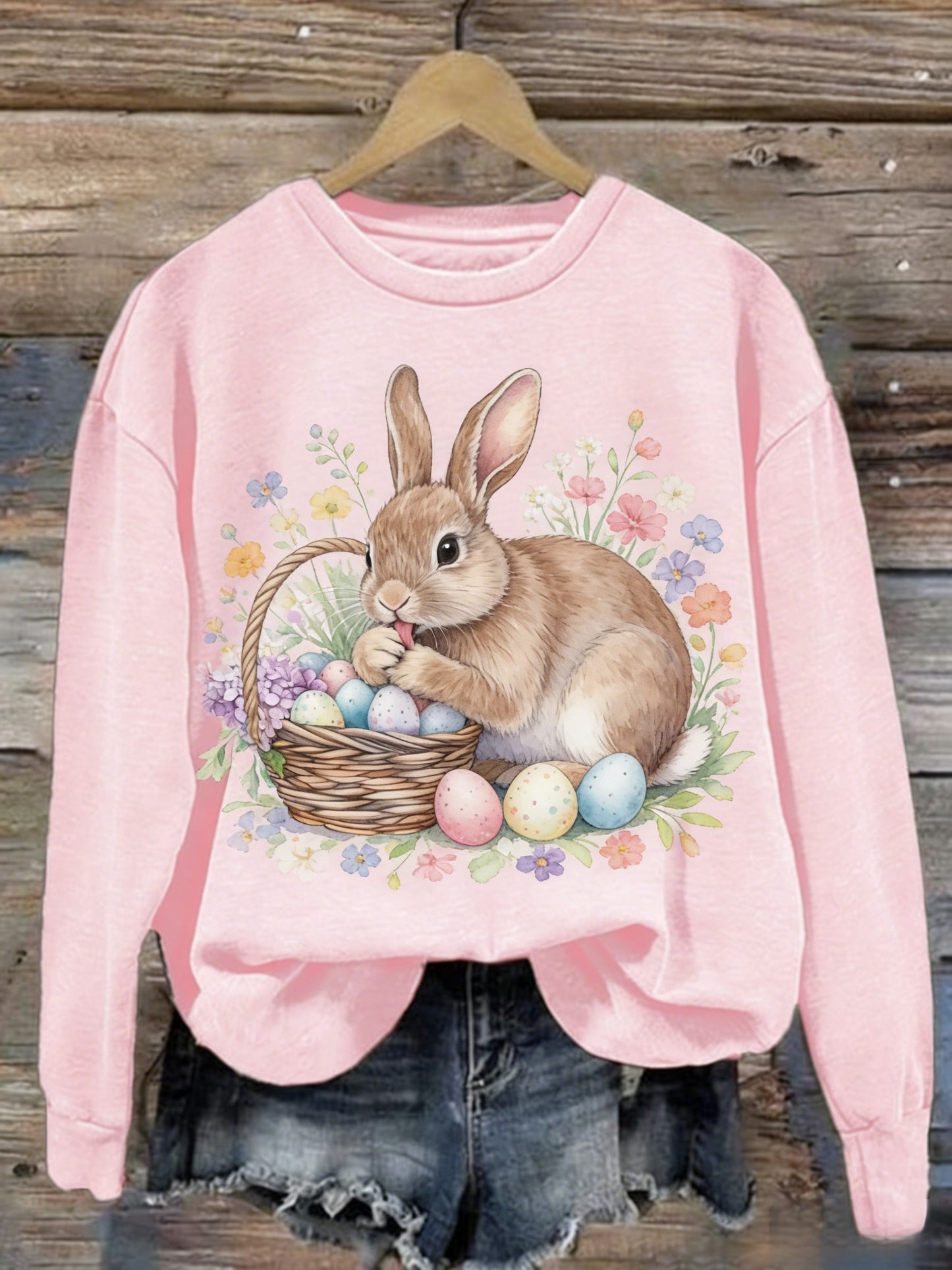 Kvinnor Retro söt kanin påsk Casual Långärm tröjar