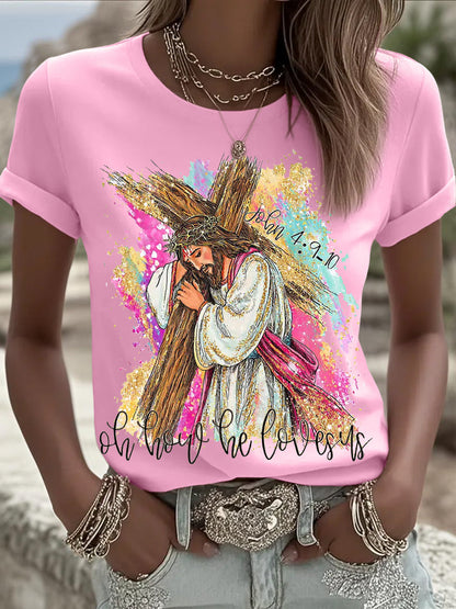 Kvinnor Oh hur han älskar oss kristna påsk Print Casual Tee