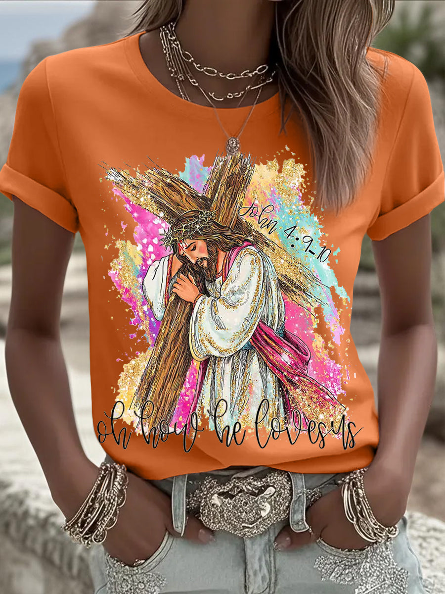 Kvinnor Oh hur han älskar oss kristna påsk Print Casual Tee