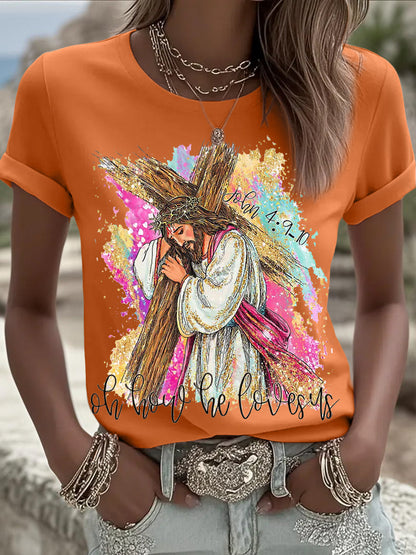 Kvinnor Oh hur han älskar oss kristna påsk Print Casual Tee