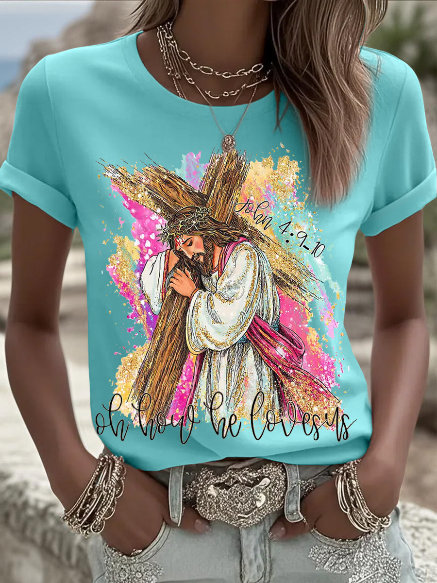 Kvinnor Oh hur han älskar oss kristna påsk Print Casual Tee