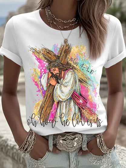 Kvinnor Oh hur han älskar oss kristna påsk Print Casual Tee
