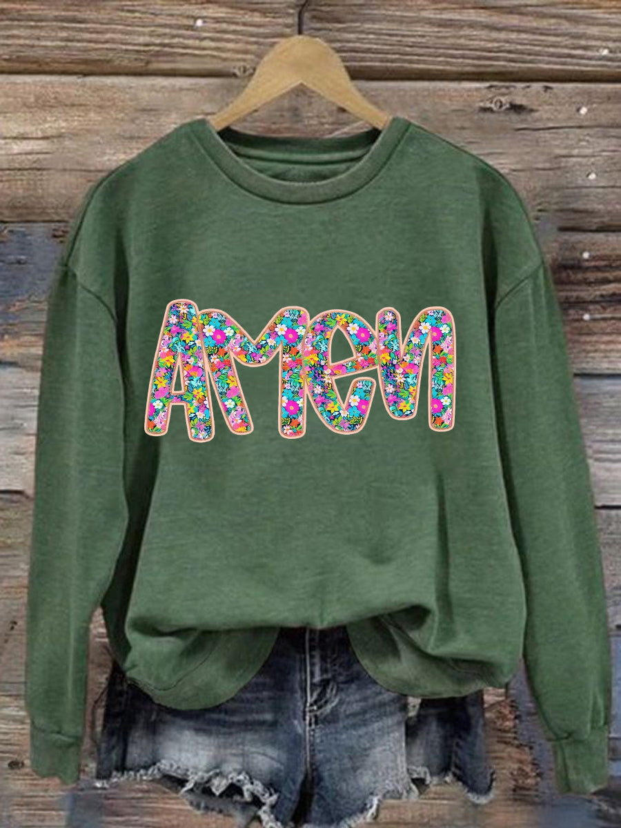 Kvinnors kristna påsk Floral Glitter Amen tröj