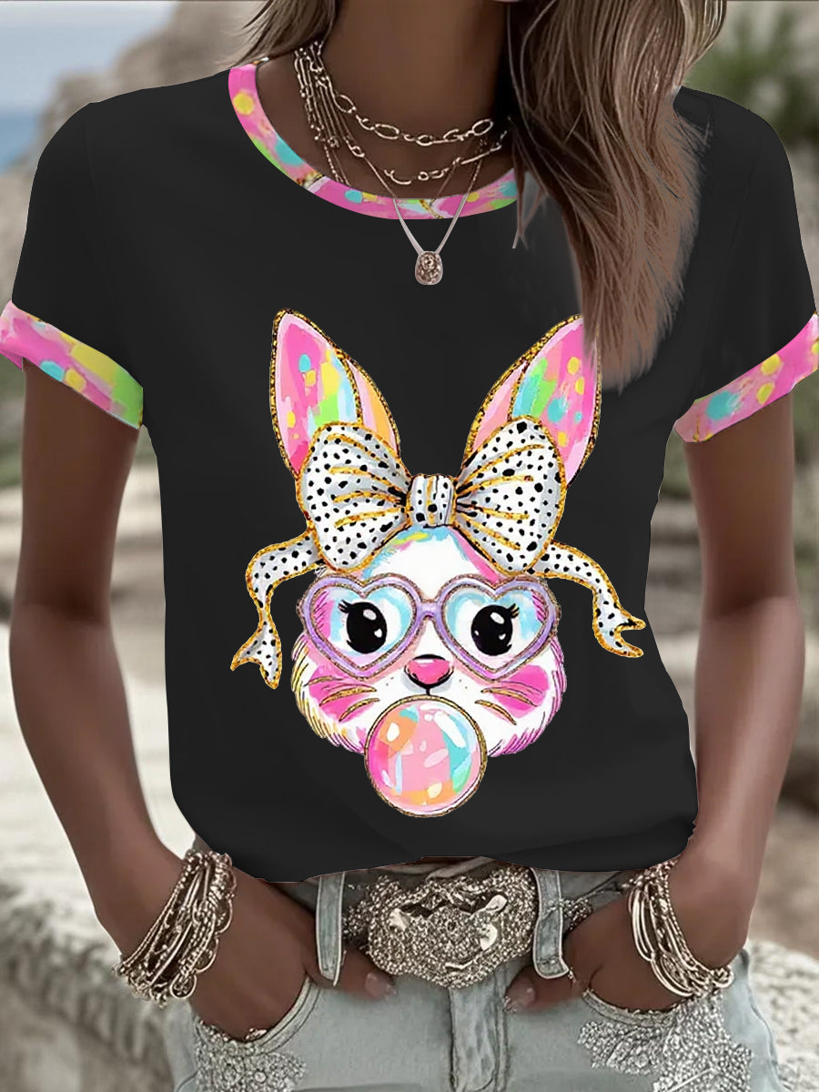 Kvinnors söta Glitter Påsk Bunny Coquette Short Slem T-shirt