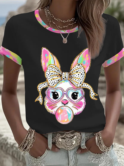 Kvinnors söta Glitter Påsk Bunny Coquette Short Slem T-shirt