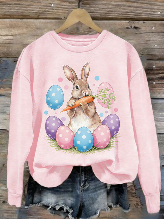 Women's Retro Cute Rabbit Easter Casual Long Sleeve Sweatshirts