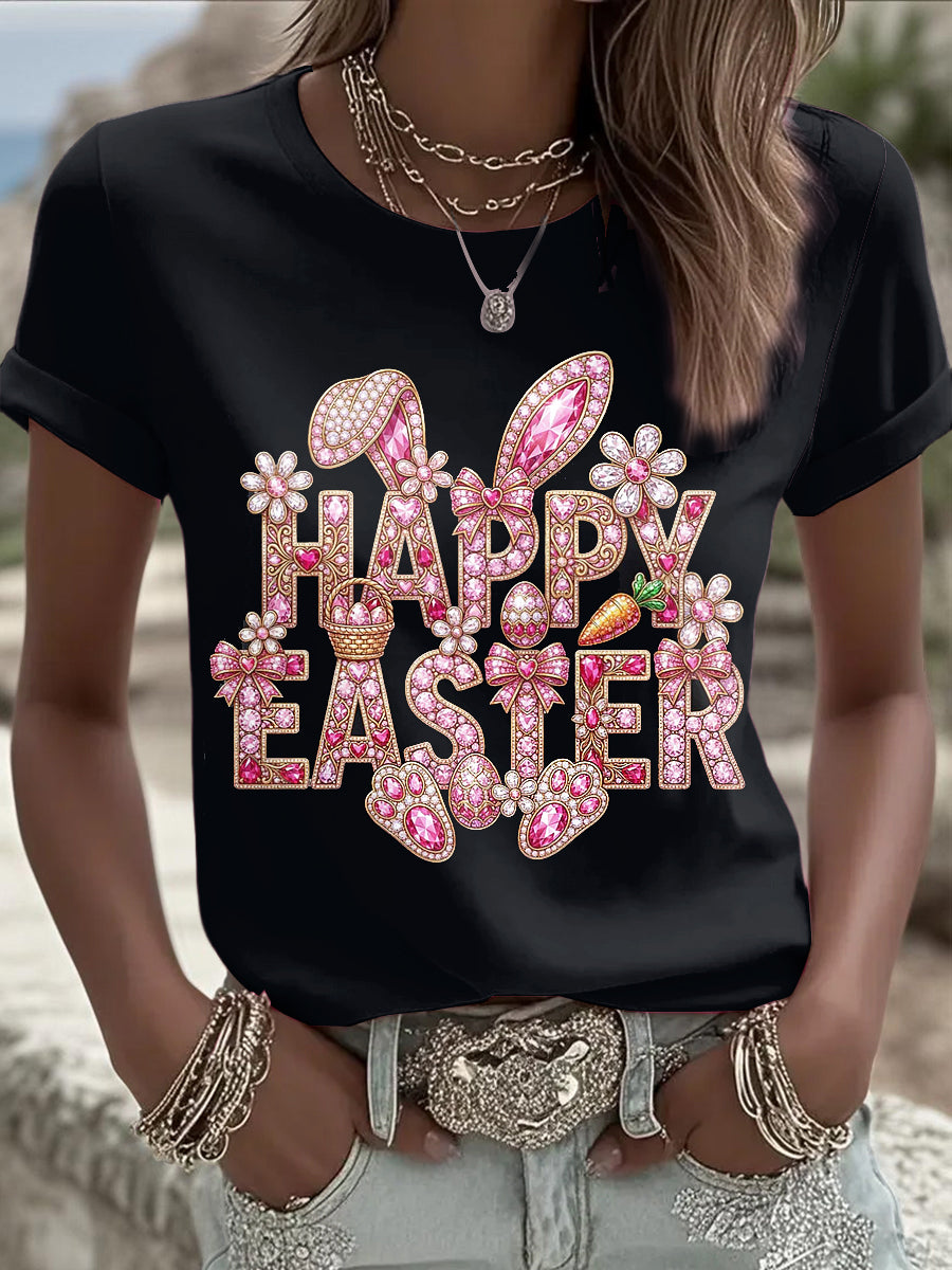 Easter Bunny Animal Printed Vintage Fashion Loose Short-sleeved T-shirt