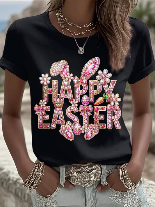Easter Bunny Animal Printed Vintage Fashion Loose Short-sleeved T-shirt