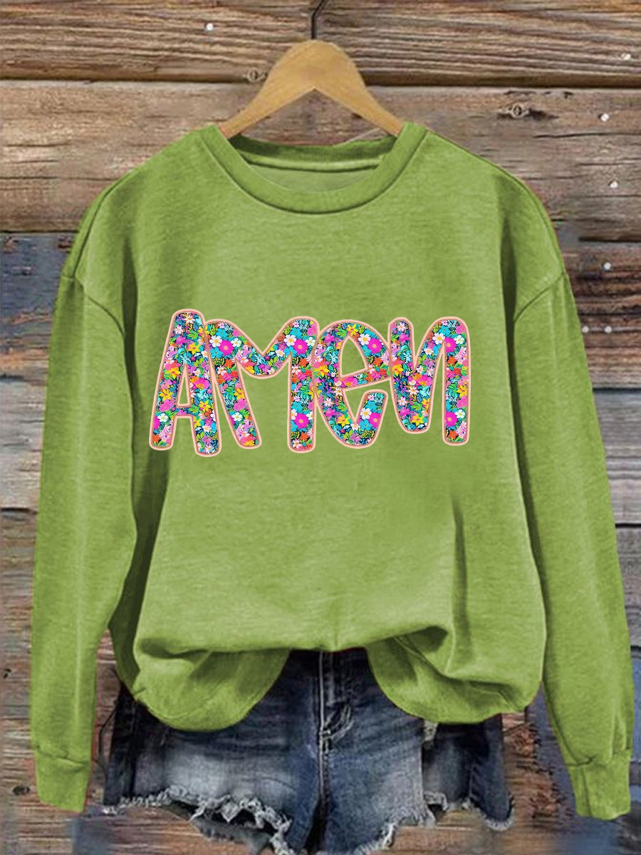 Kvinnors kristna påsk Floral Glitter Amen tröj