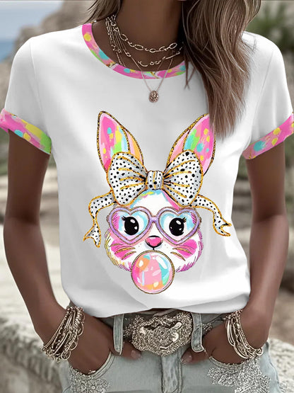 Kvinnors söta Glitter Påsk Bunny Coquette Short Slem T-shirt