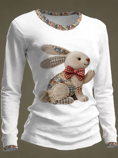 Kvinnor Bunny Påsk rund hals lång ärm T-shirt