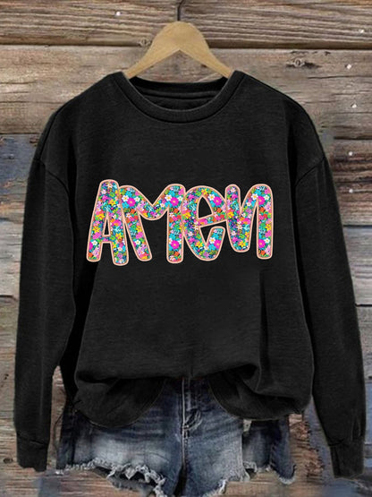Kvinnors kristna påsk Floral Glitter Amen tröj