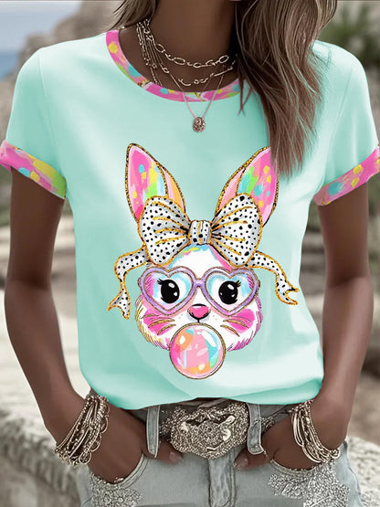 Kvinnors söta Glitter Påsk Bunny Coquette Short Slem T-shirt