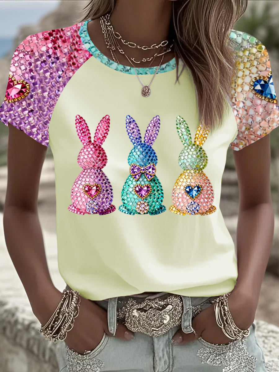 Women's Easter Bunny Art Round Neck Short Sleeve T-Shirt