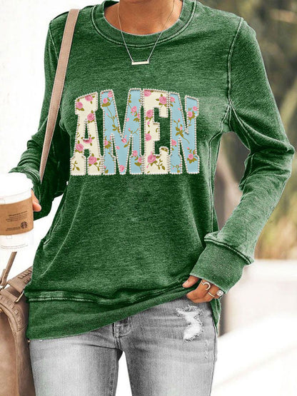 Kvinnors påsk Floral Christian Amen Pärlor Sweatshirt