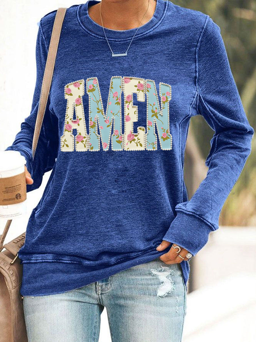 Kvinnors påsk Floral Christian Amen Pärlor Sweatshirt
