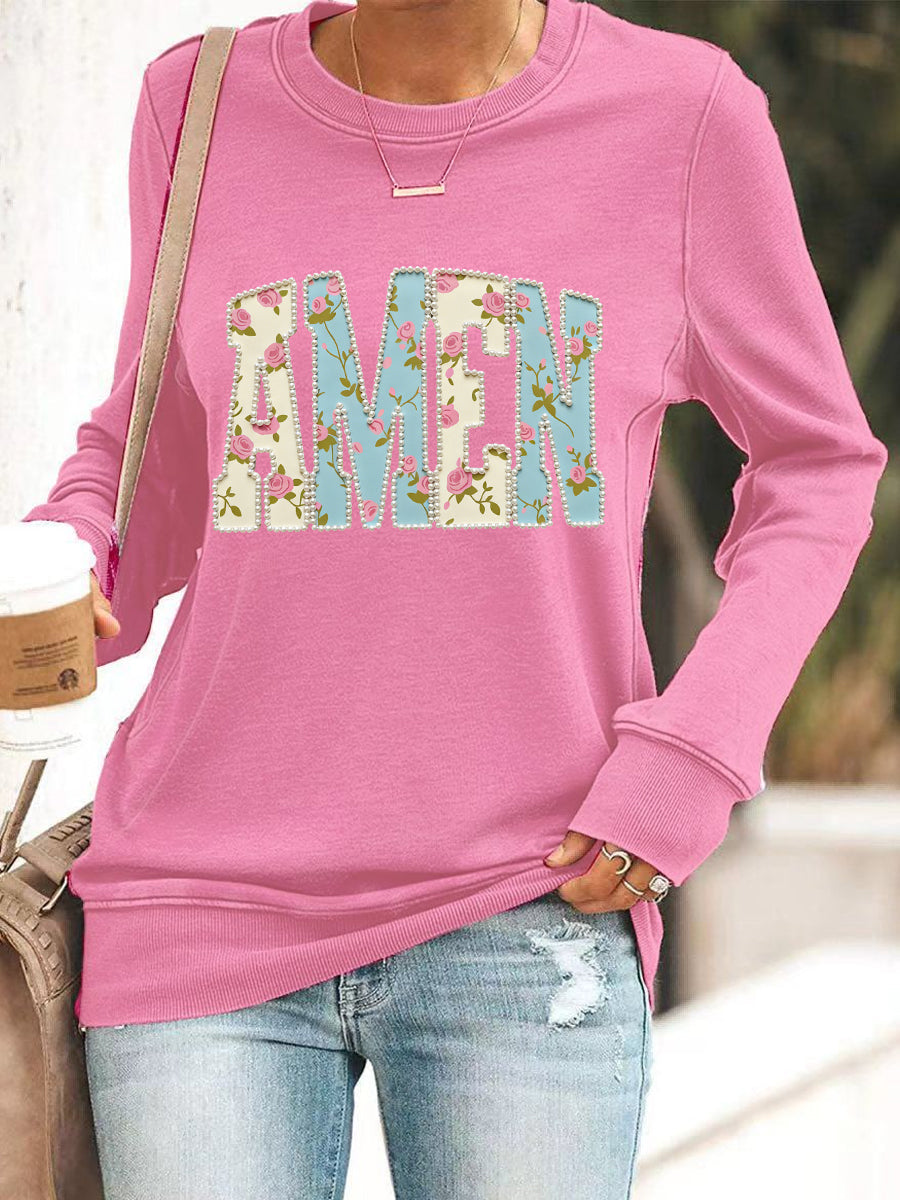Kvinnors påsk Floral Christian Amen Pärlor Sweatshirt