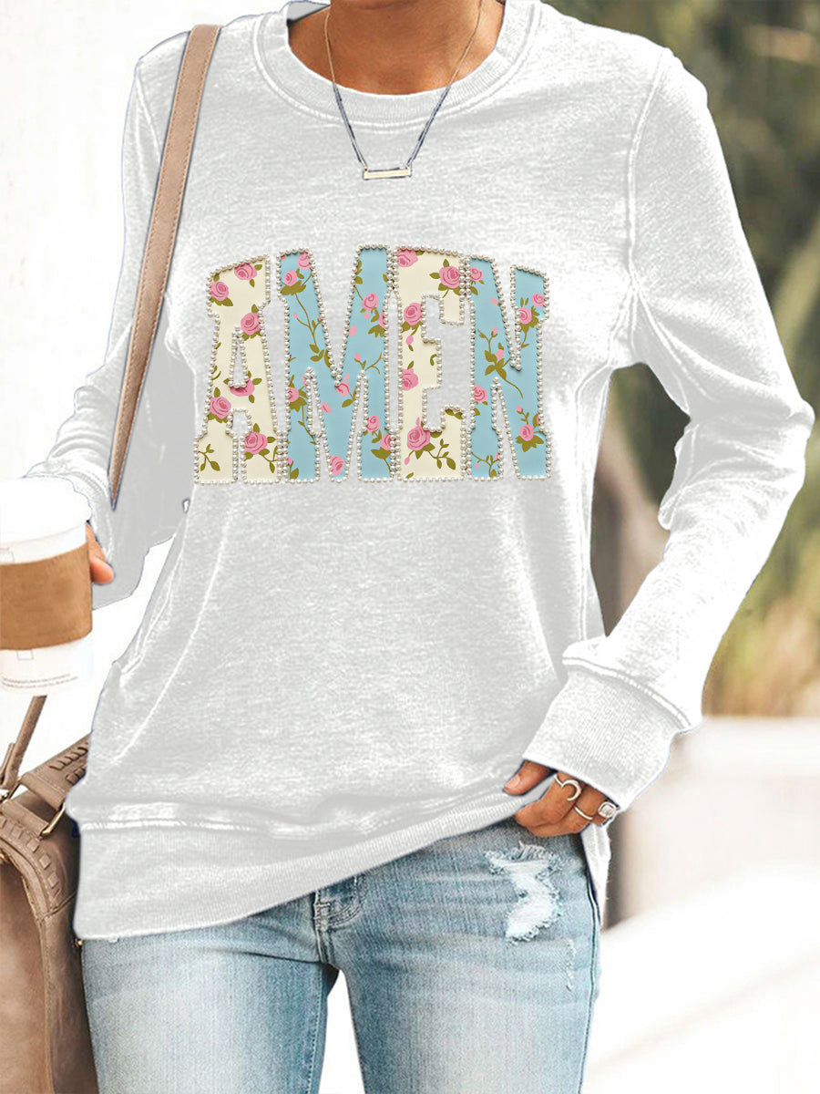 Kvinnors påsk Floral Christian Amen Pärlor Sweatshirt