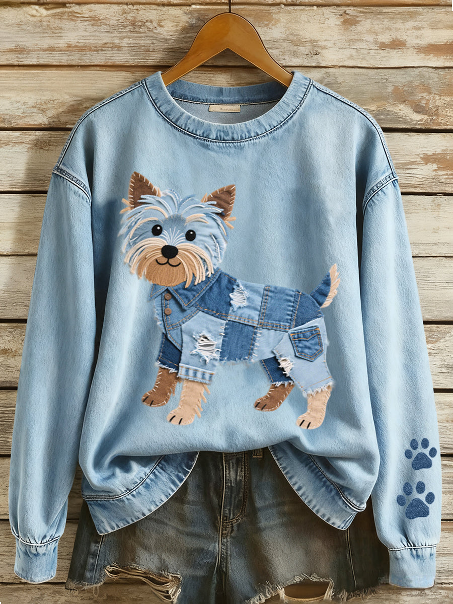 Women's Beautiful Yorkshire Terrier Patchwork Pattern Sweatshirt