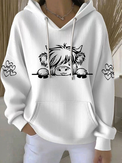 Women's Highland Cow Print Casual Hoodie Print