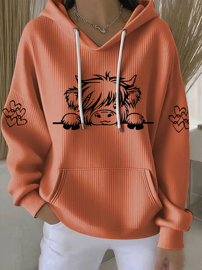 Women's Highland Cow Print Casual Hoodie Print