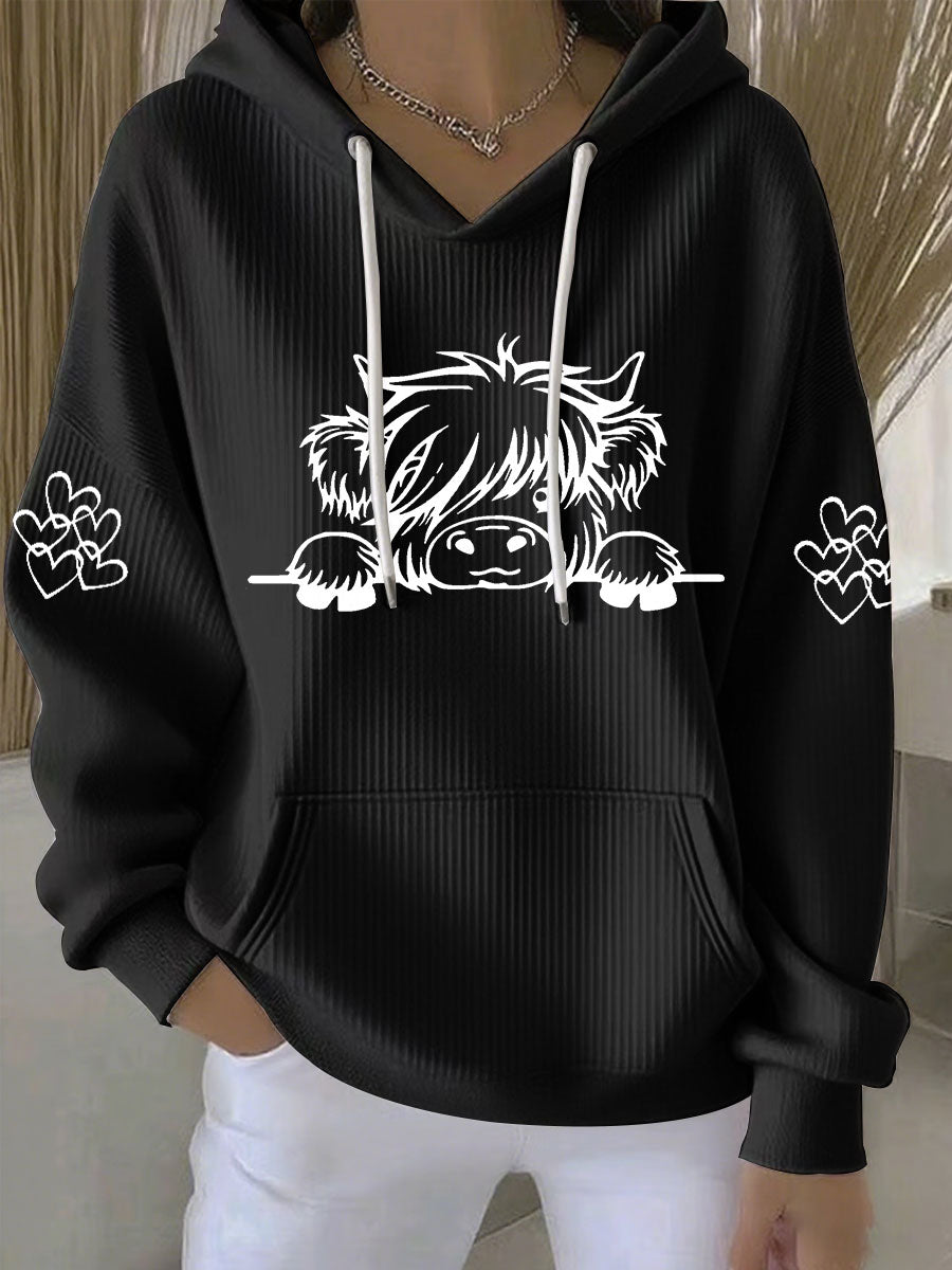 Women's Highland Cow Print Casual Hoodie Print
