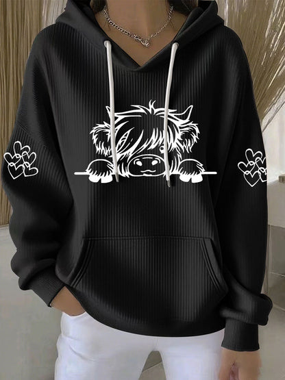 Women's Highland Cow Print Casual Hoodie Print