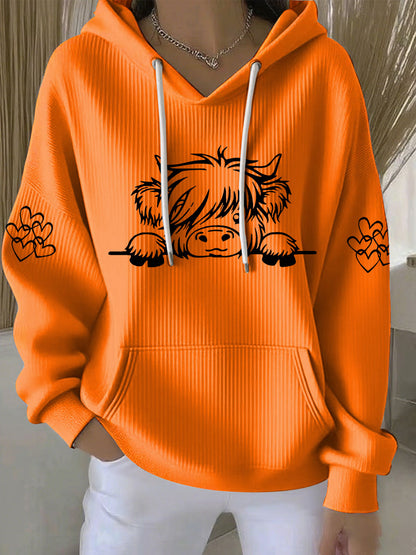 Women's Highland Cow Print Casual Hoodie Print