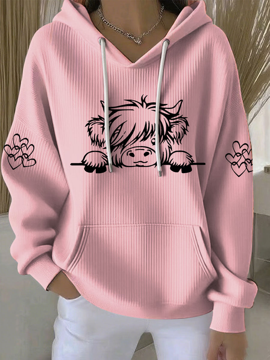Women's Highland Cow Print Casual Hoodie Print