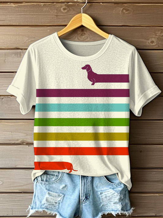 Kvinnors roliga läckhund Skriv ut Kort ärm T-shirt