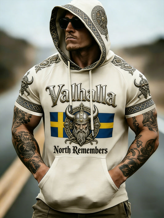 Men's Swedish Viking Style Short Sleeve Hooded Top
