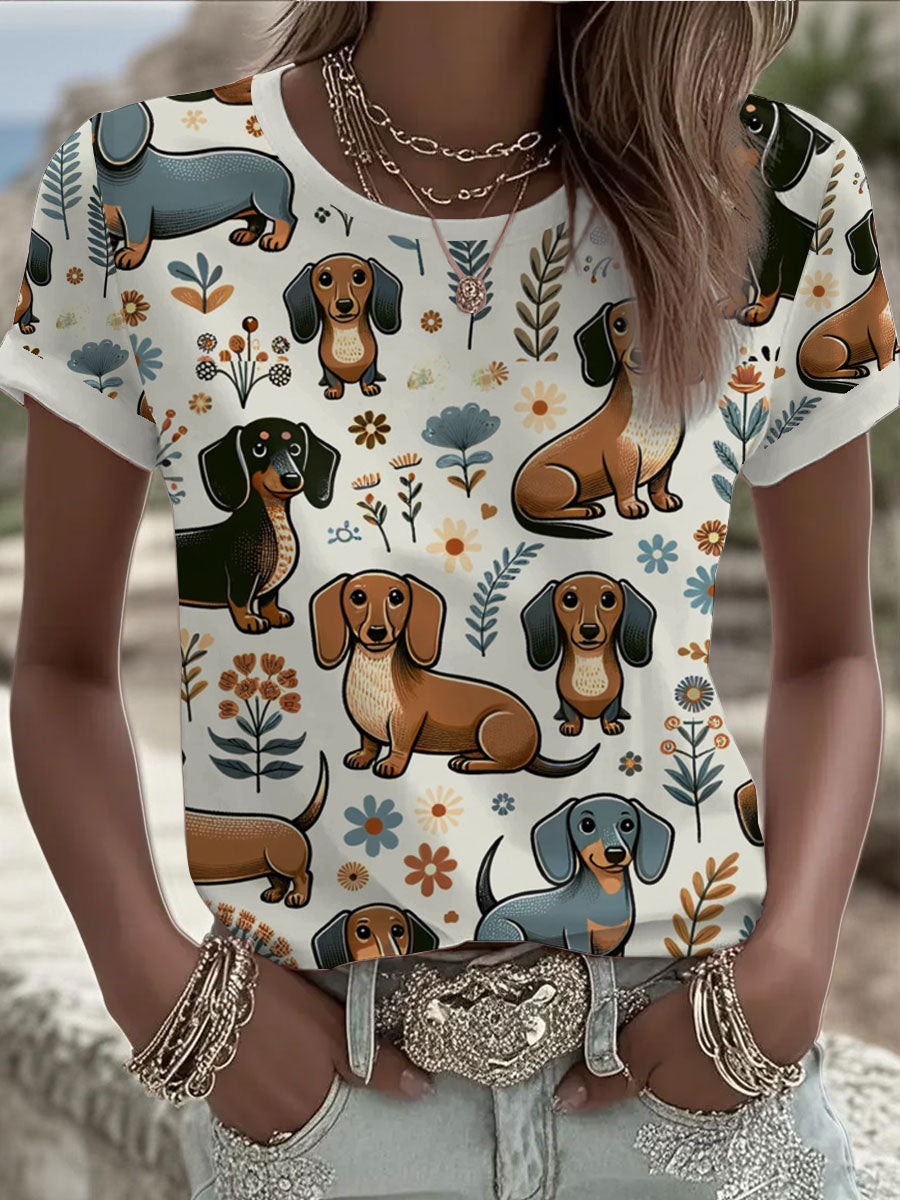 Women's Cute Tense Dog Printed Short Sleeve T-Shirt