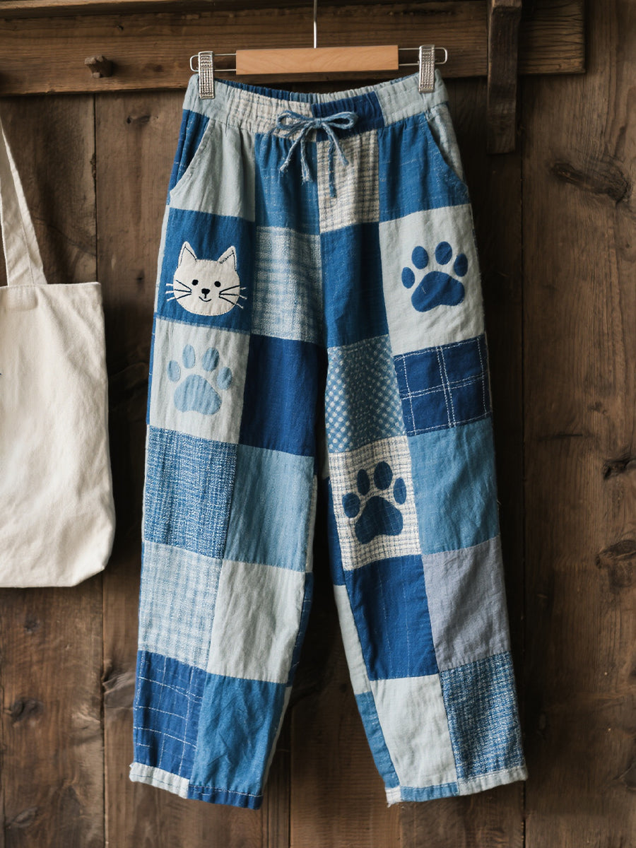 Women's Beautiful Cat Pattern Art Linen Trousers